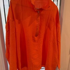 Bright Orange Oversized Button Half-Placket Top